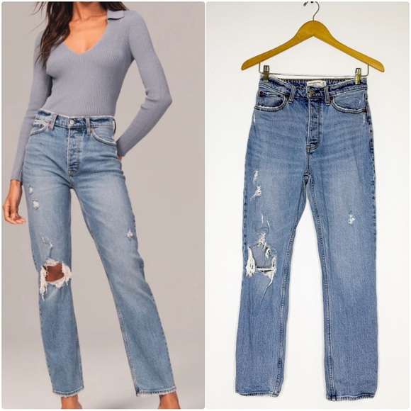 Abercrombie & Fitch The Dad Jeans Curve Love High Rise Size 25 0 Short loose - Picture 1 of 9